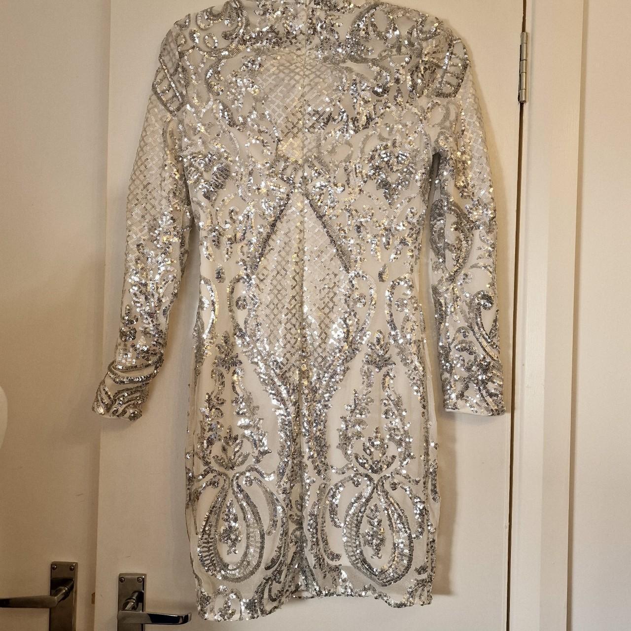 Quiz Women's White and Silver Dress Depop