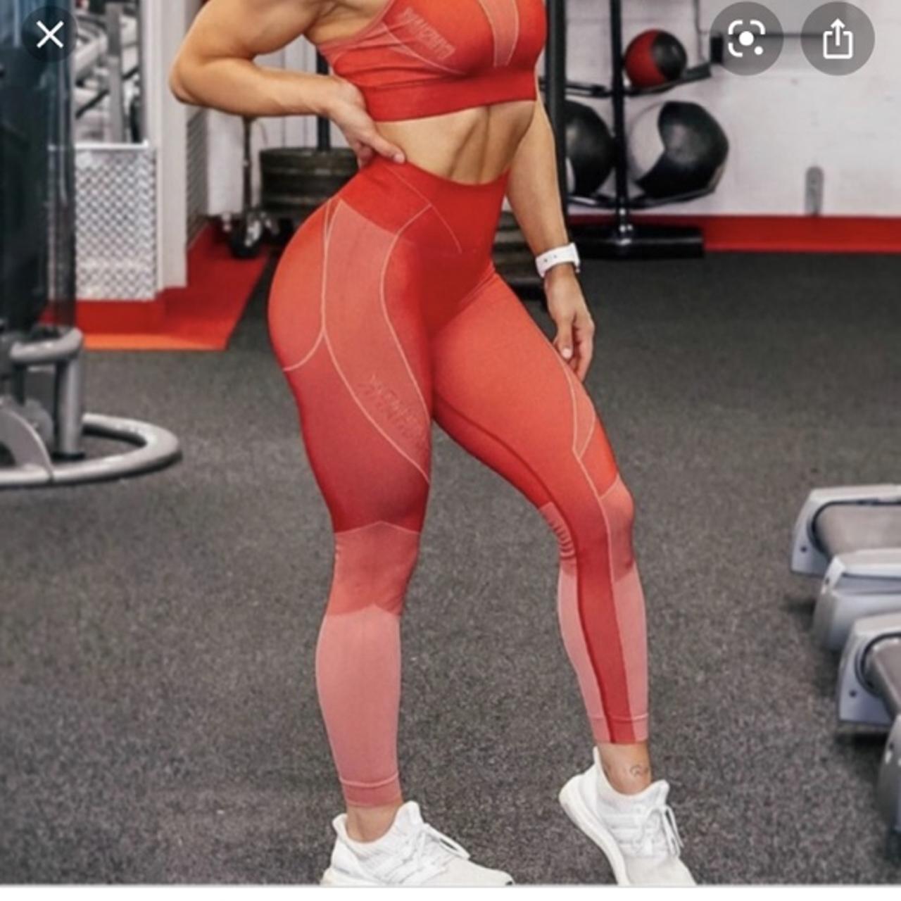 red gymshark leggings barely worn i'm 5'4 for - Depop
