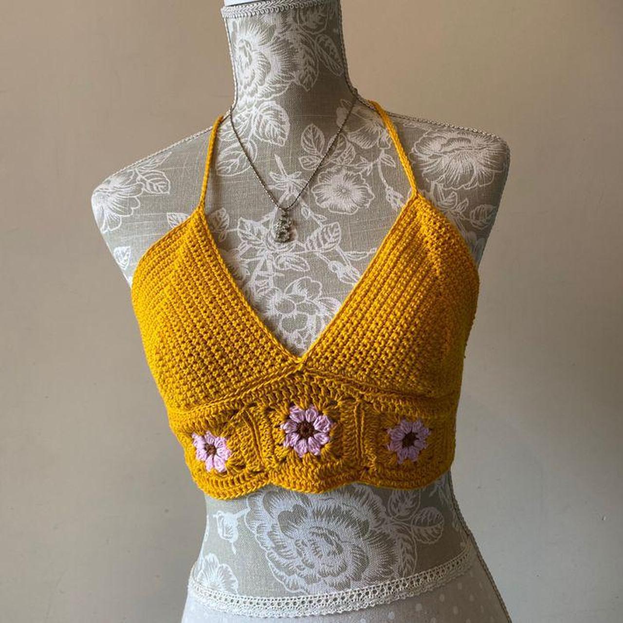 Handmade yellow crochet crop top. Fits XSM... Depop