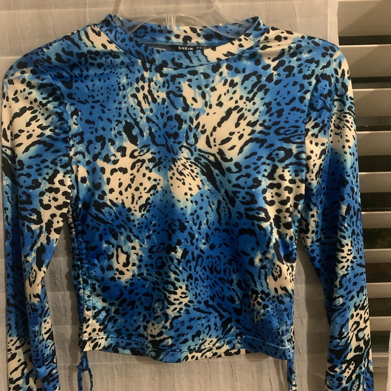 Shein cheetah top Blue ruched side top Y2k... - Depop