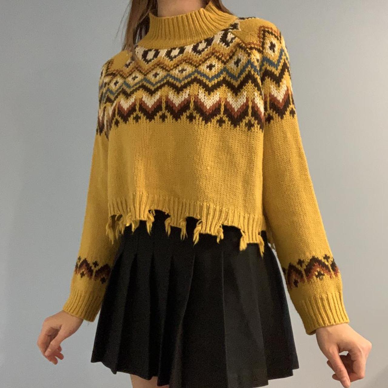 Distressed Mustard Knit Sweater high quality