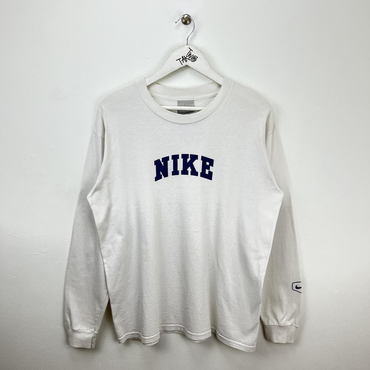 Vintage 00s/90s Nike White Printed Spell Out... - Depop
