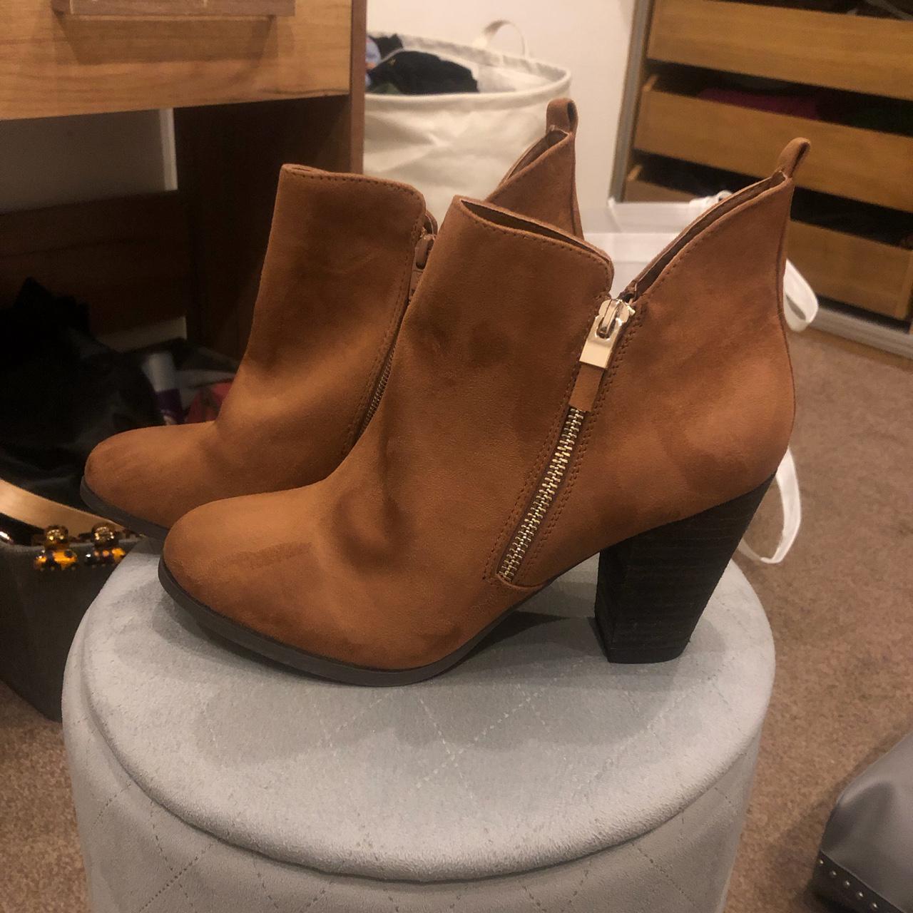 Call It Spring Brown Suede Ankle Boots With Gold Zip Depop