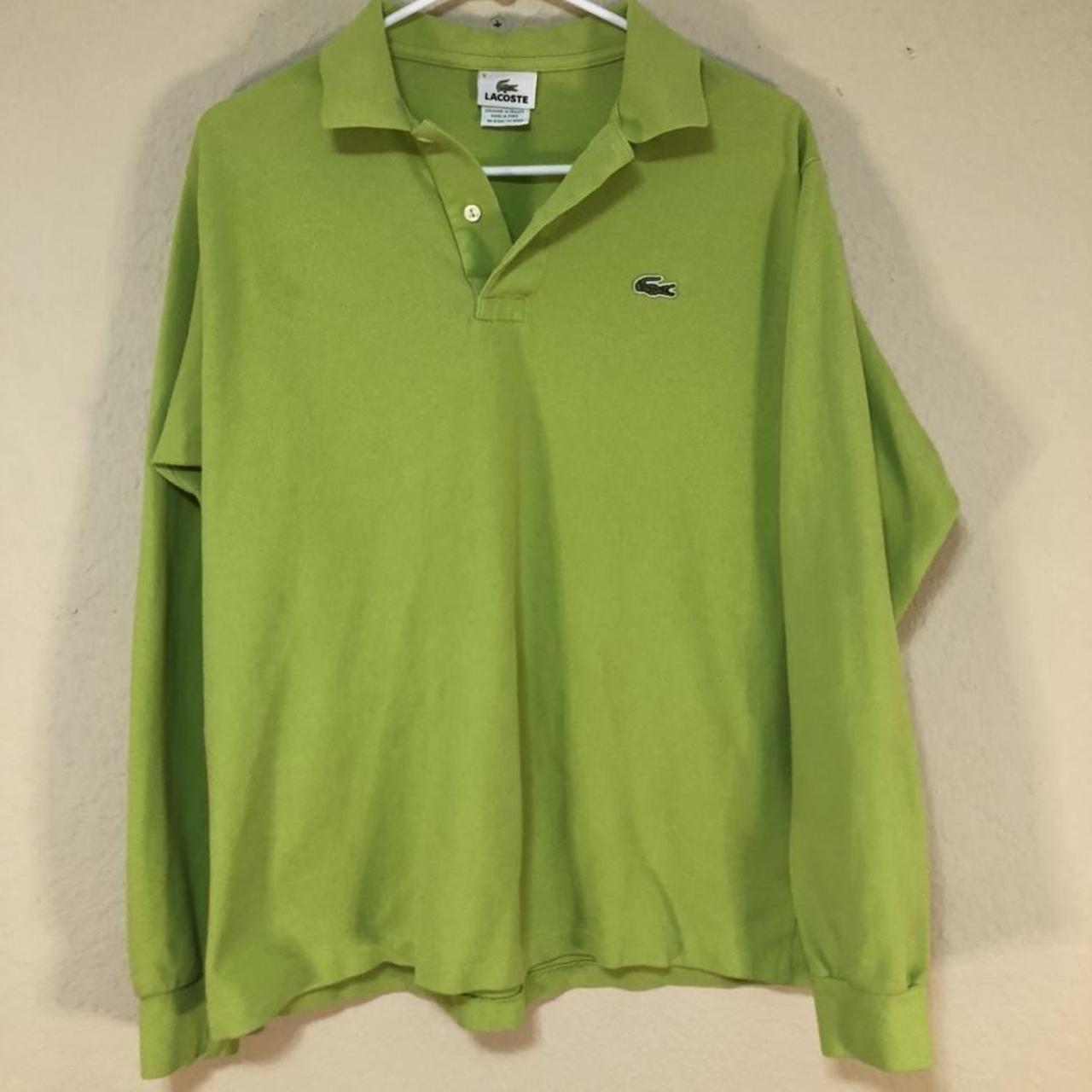 Lacoste Neon Green long sleeve polo shirt. Labeled... - Depop