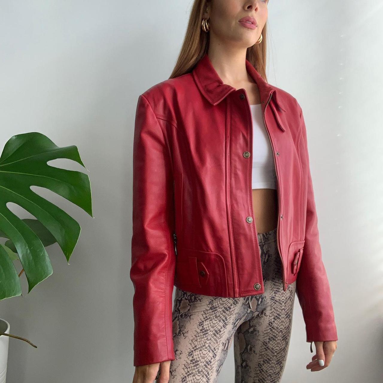bright red leather jacket