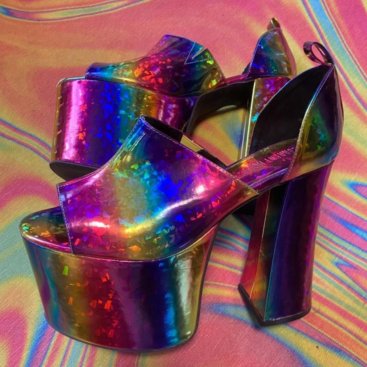 Rainbow holographic platform heels. Originally from... - Depop