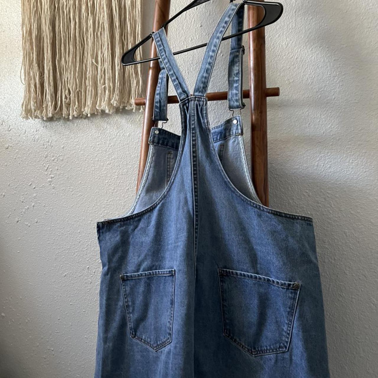 Lily Parker light wash bib denim overall dress| Size... - Depop