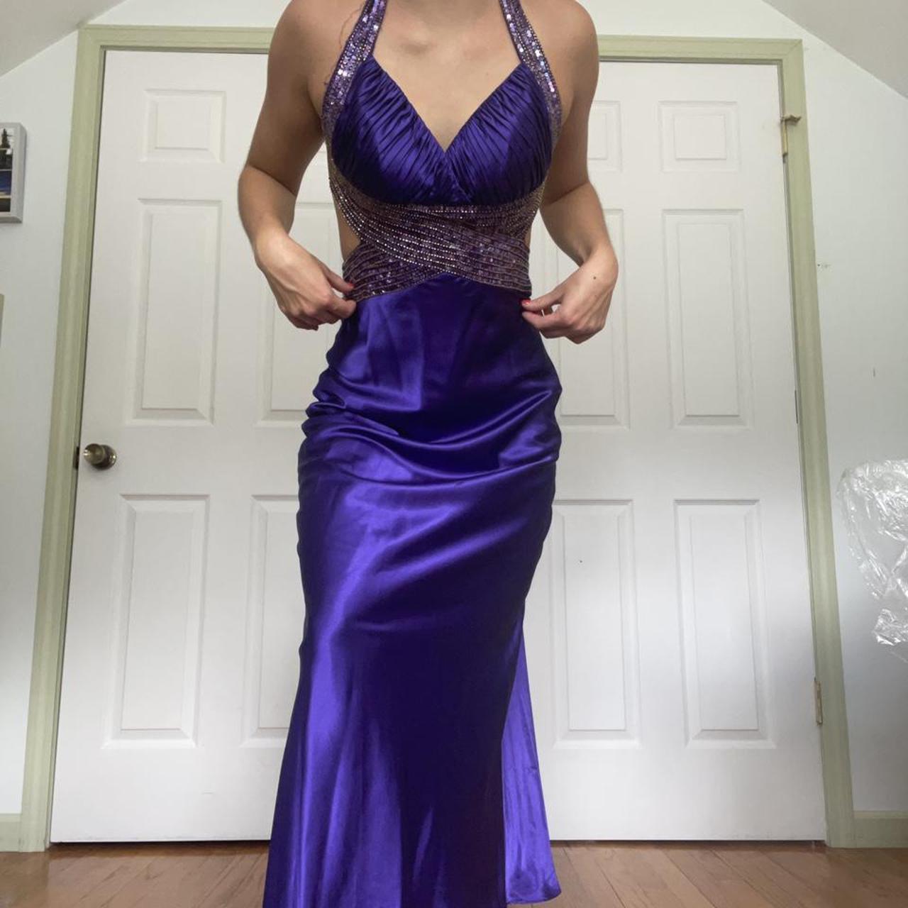 purple prom dress halter top with beading - Depop