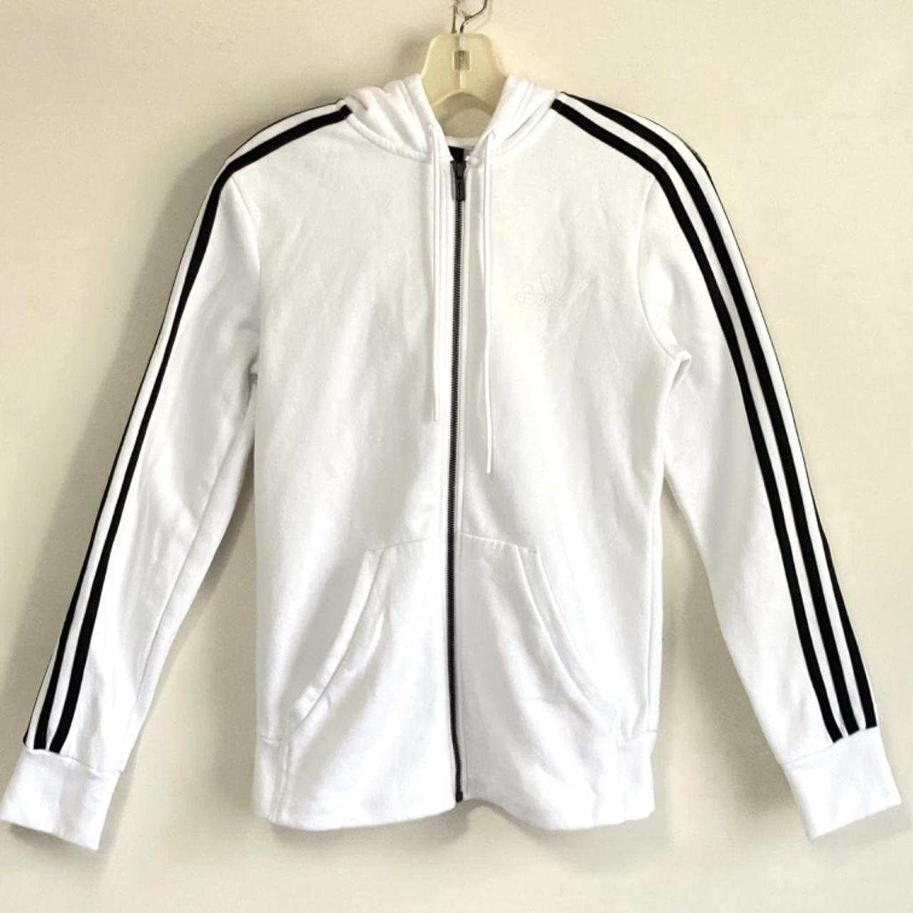 Adidas originals white zip up hoodie jacket Size:... - Depop