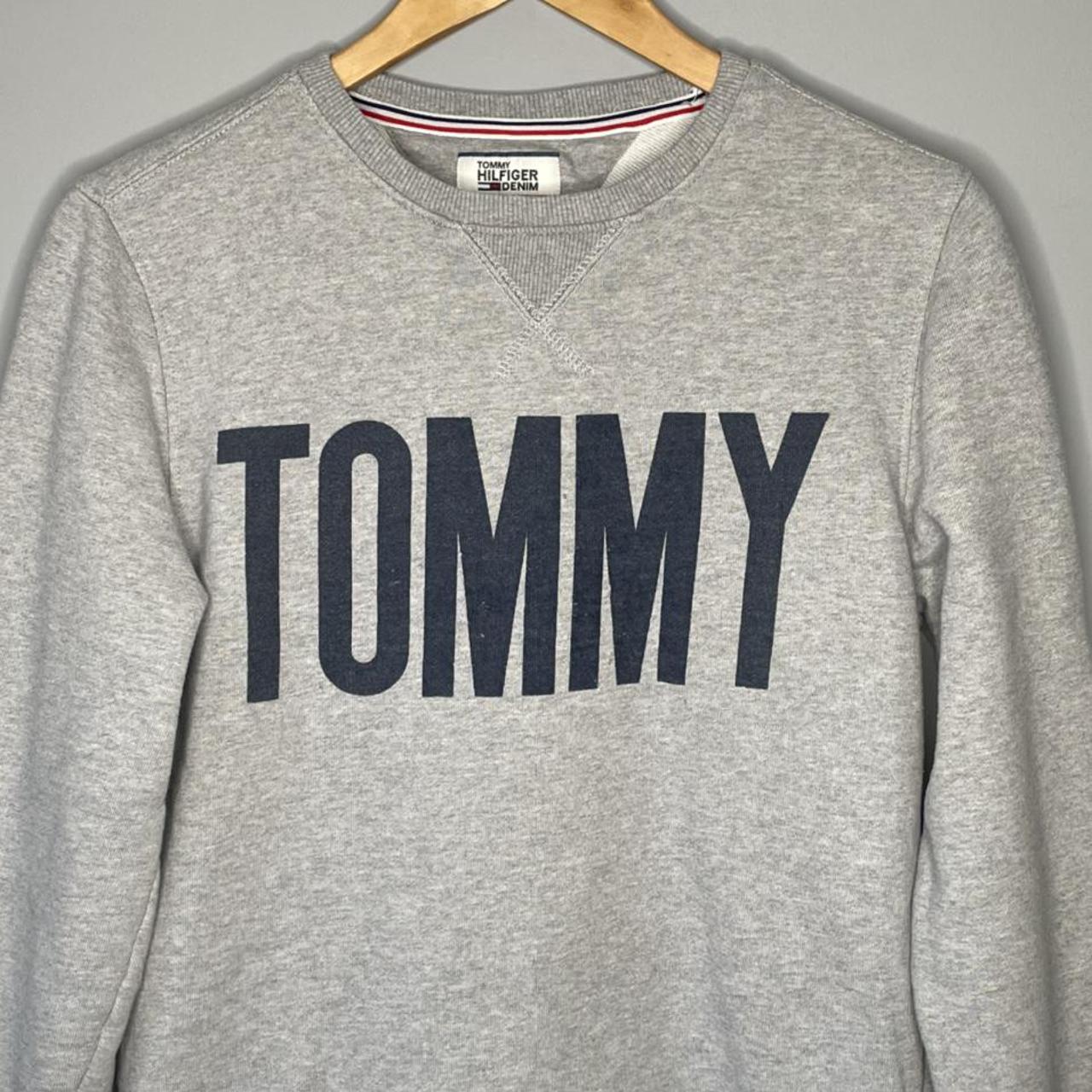 Tommy Hilfiger designer spell out grey crewneck... - Depop