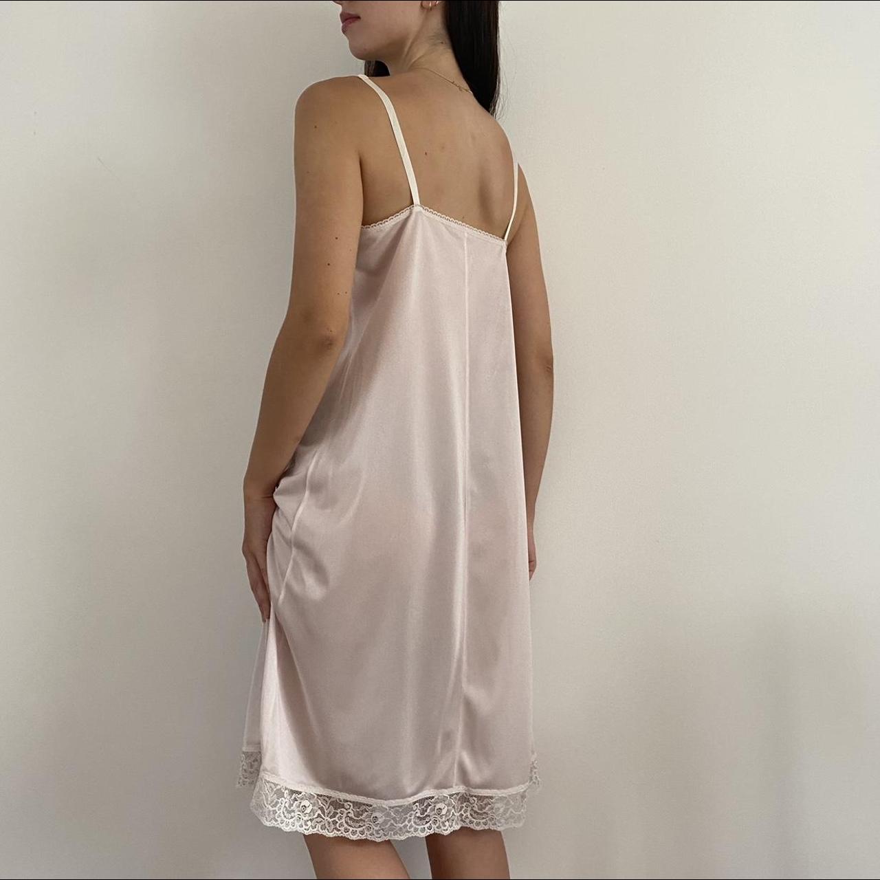 Vintage slip dress. Pastel pink negligée. Picot Lace... - Depop