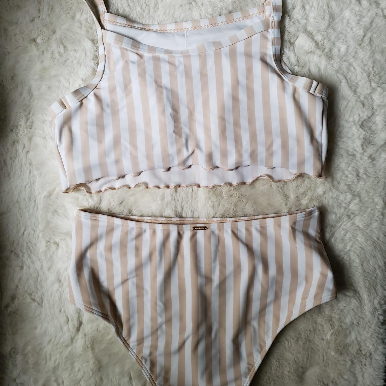 Hollister Brown Stripe Crop Bikini Set Worn once.... - Depop