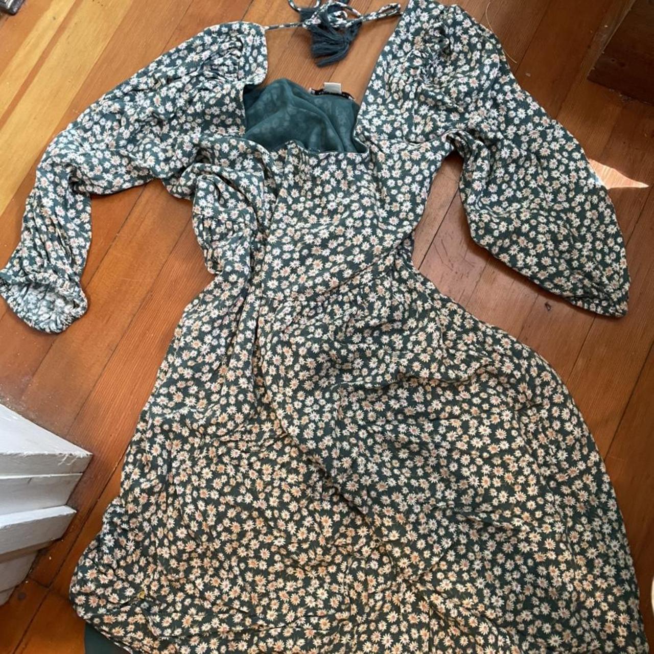 Green floral American Eagle dress with long sleeves... - Depop