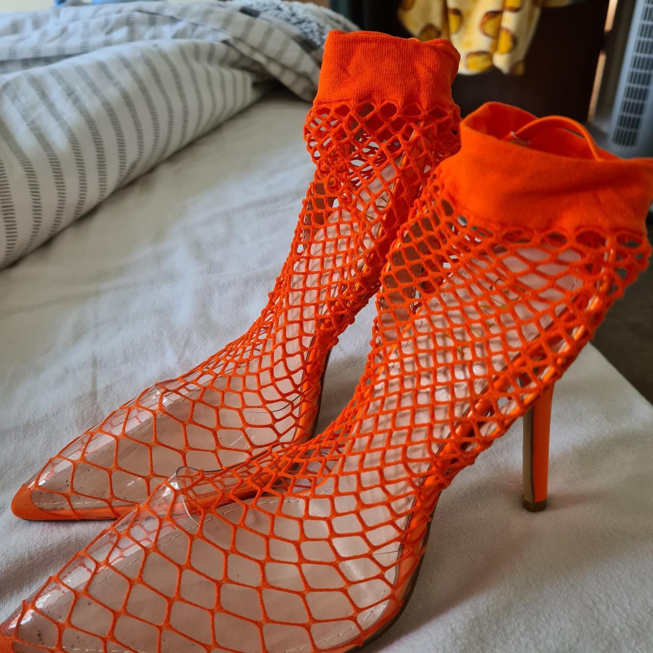 Neon 2024 fishnet heels