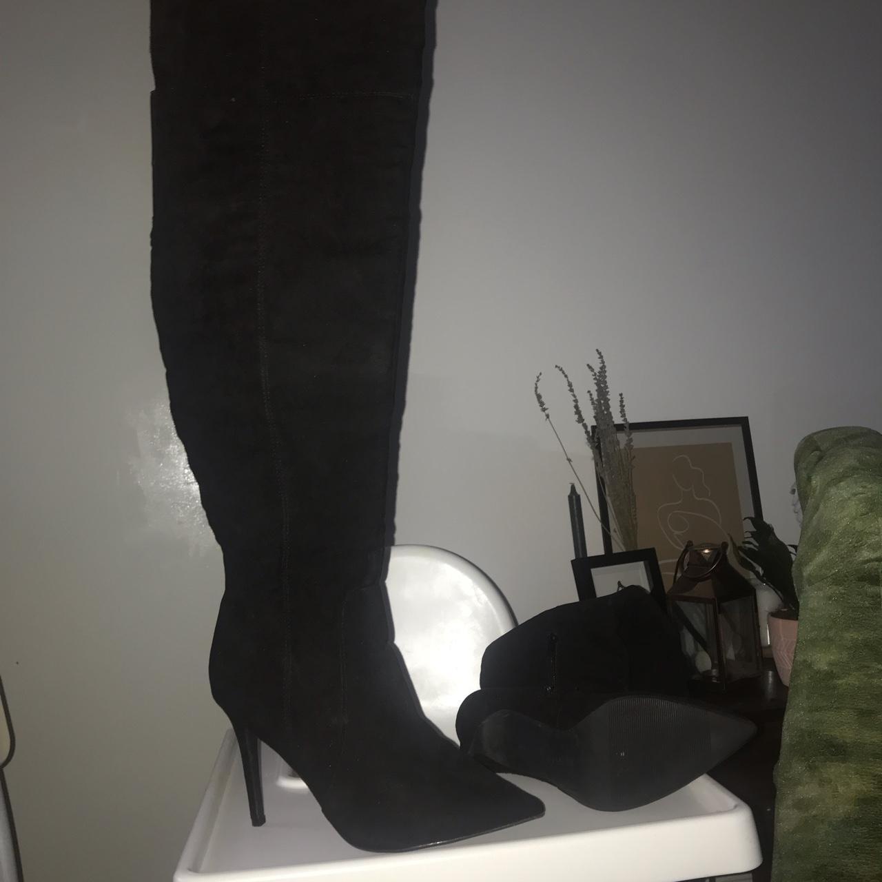 Primark black knee high heel boots, worn once for... - Depop