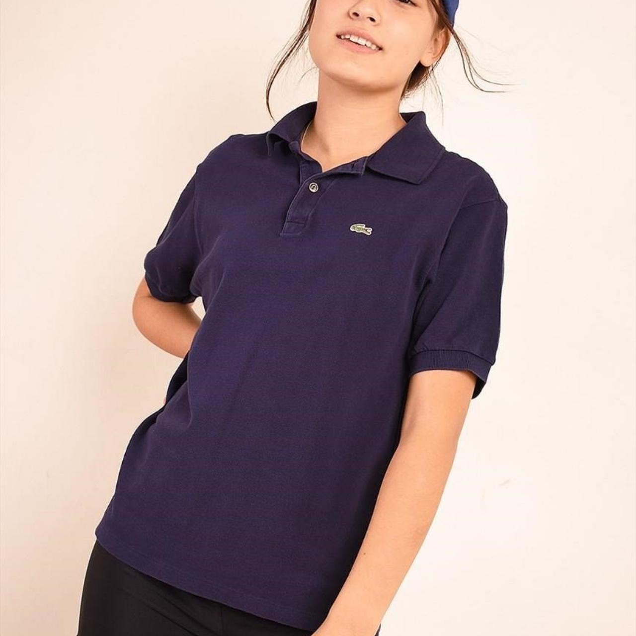 トップス LACOSTE 90s Cotton Knit Polo Shirt 3 LACOSTE Classic Fit Slate Blue Pique Cotton 3 Button Polo