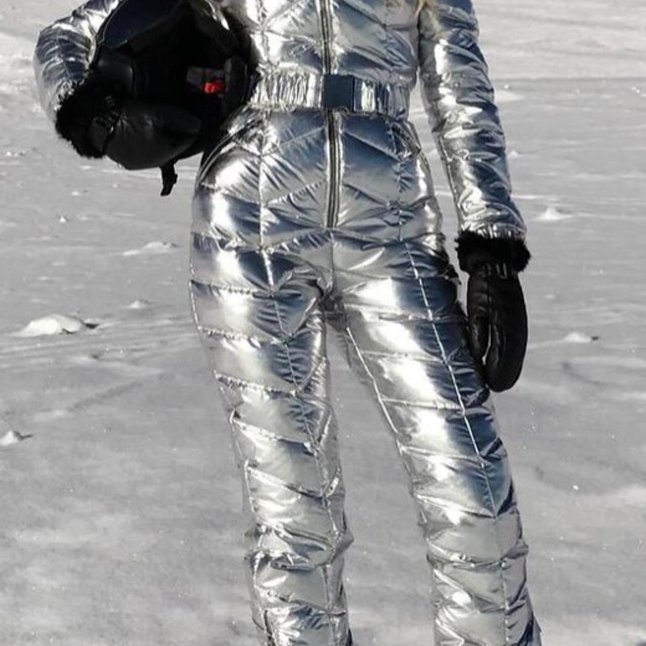 silver ski suit