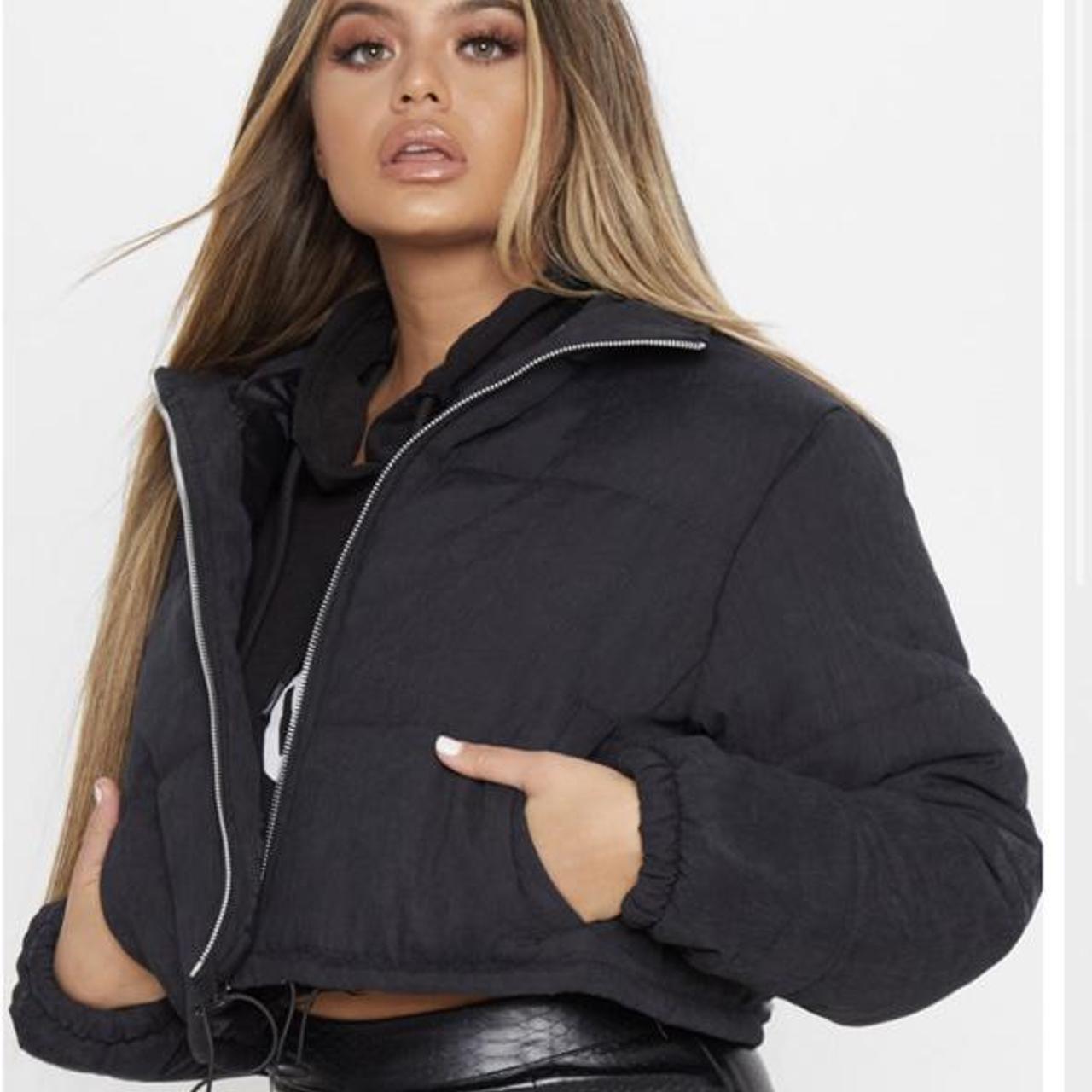 Black super cropped peach skin puffer online