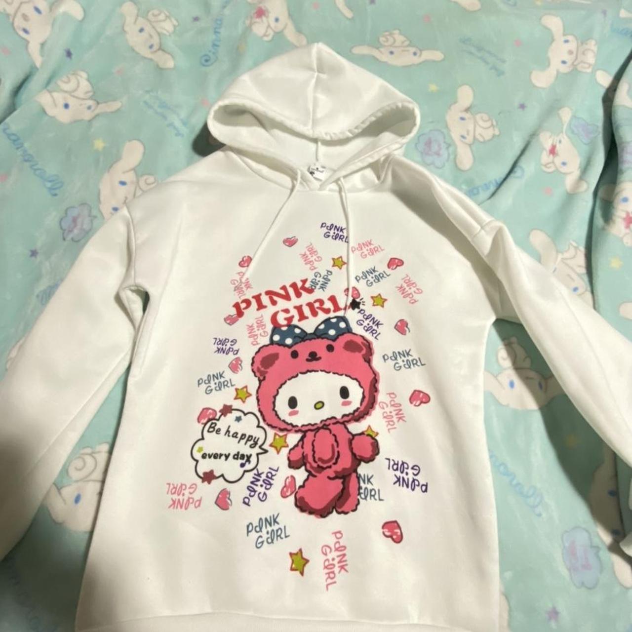 Sanrio Women's White and Pink Hoodie | Depop