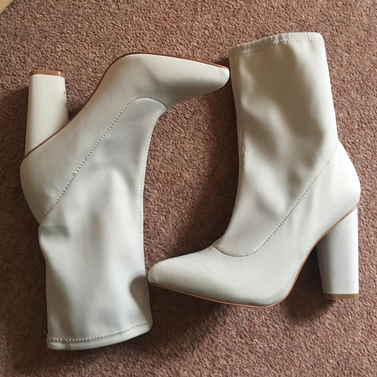 Missguided sock boots in a cream colour, size