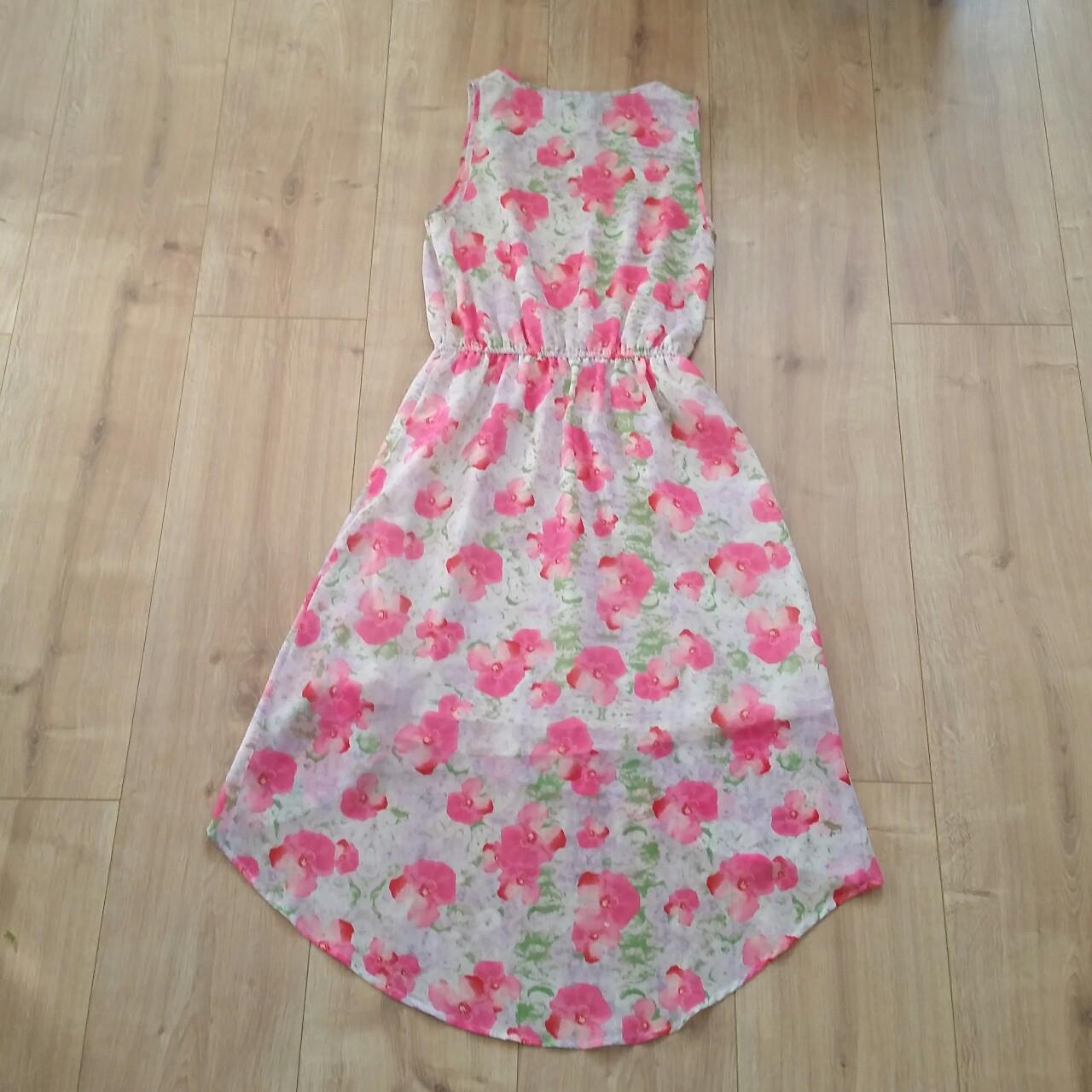 Rare Topshop Pink Blossom dipped hem dress. UK size... - Depop