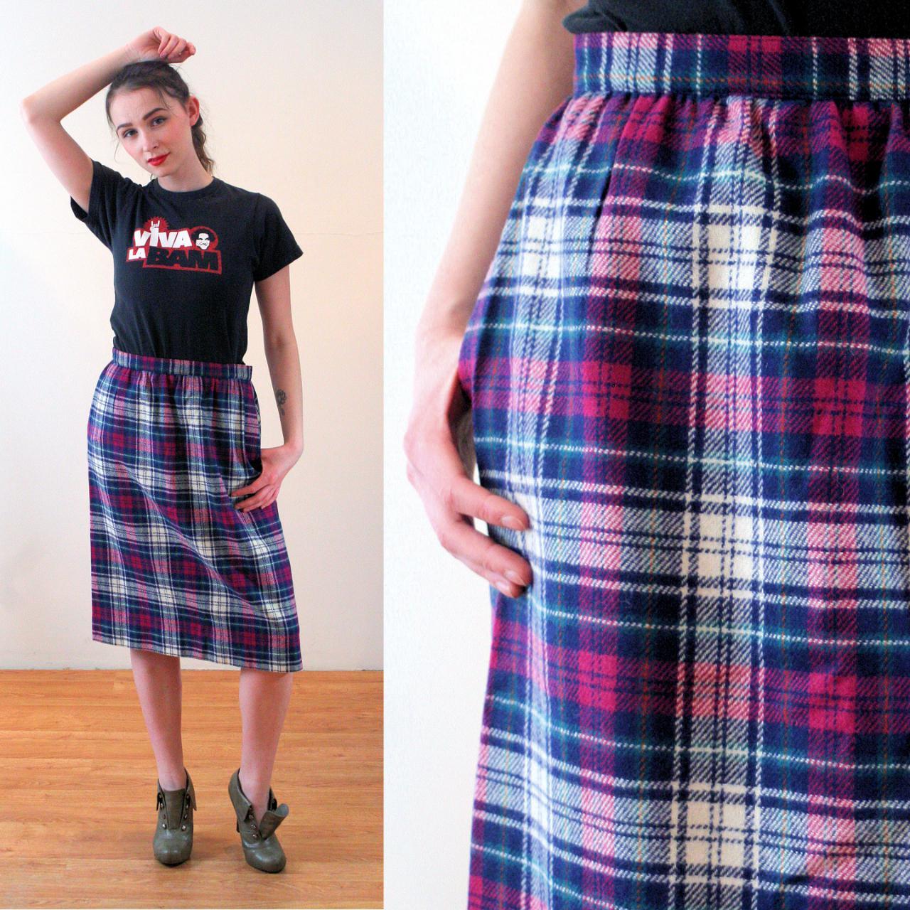 Pink plaid outlet skirt 70s