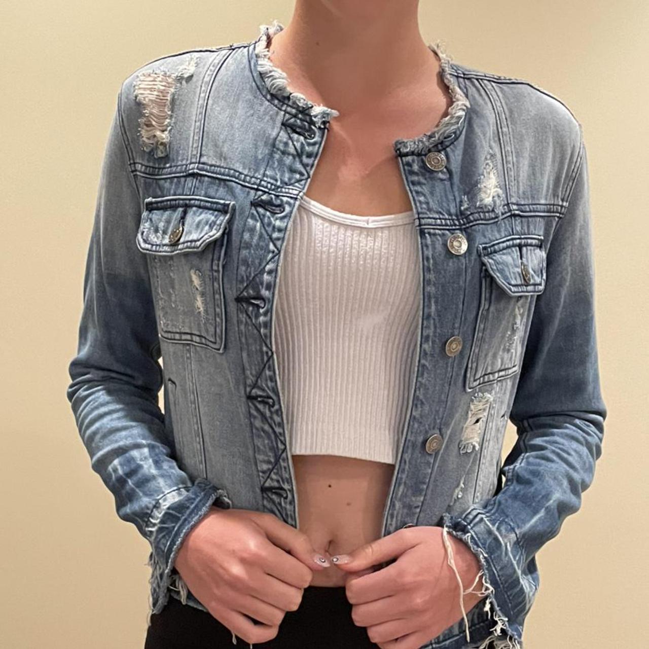 Ripped jean jacket. Cute layer for fall jean