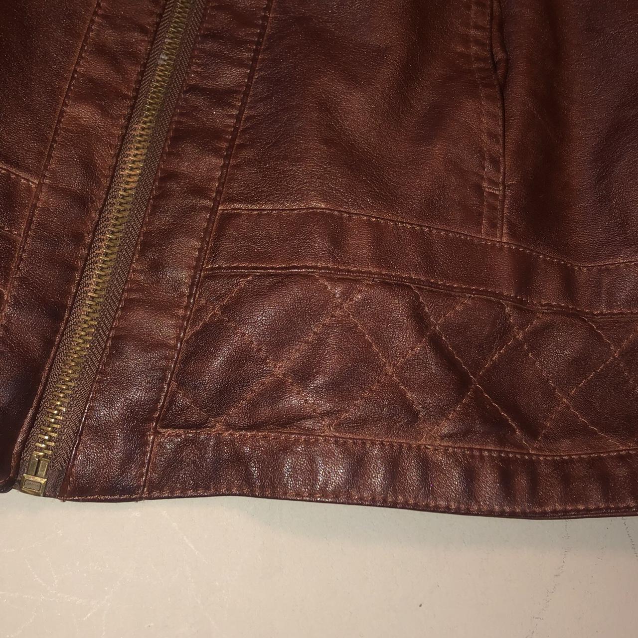 Brown Faux Leather Cropped Moto Jacket XL Super Depop