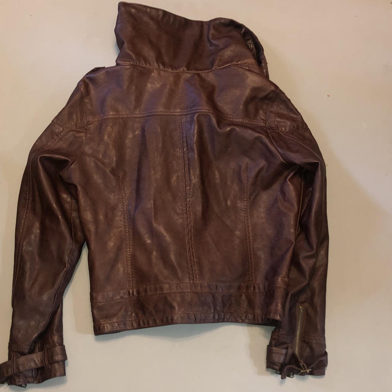 Brown faux leather cropped moto jacket. XL. Super... - Depop