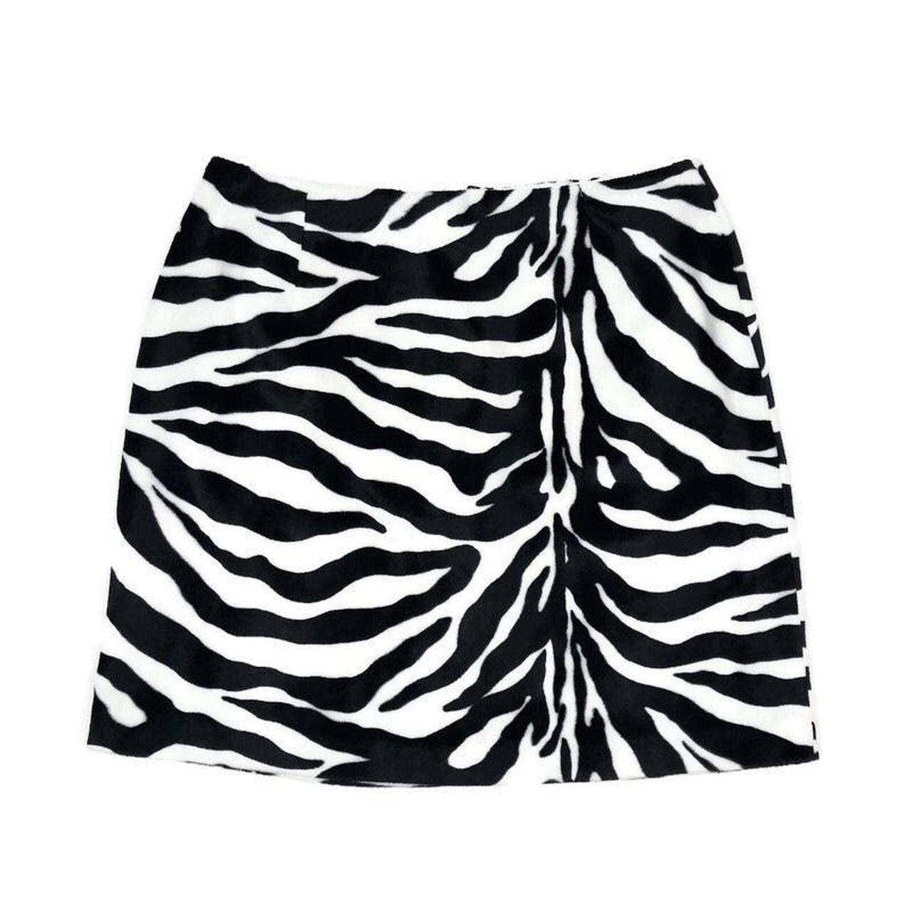 Y2K ozone faux fur high waisted zebra print mini... - Depop