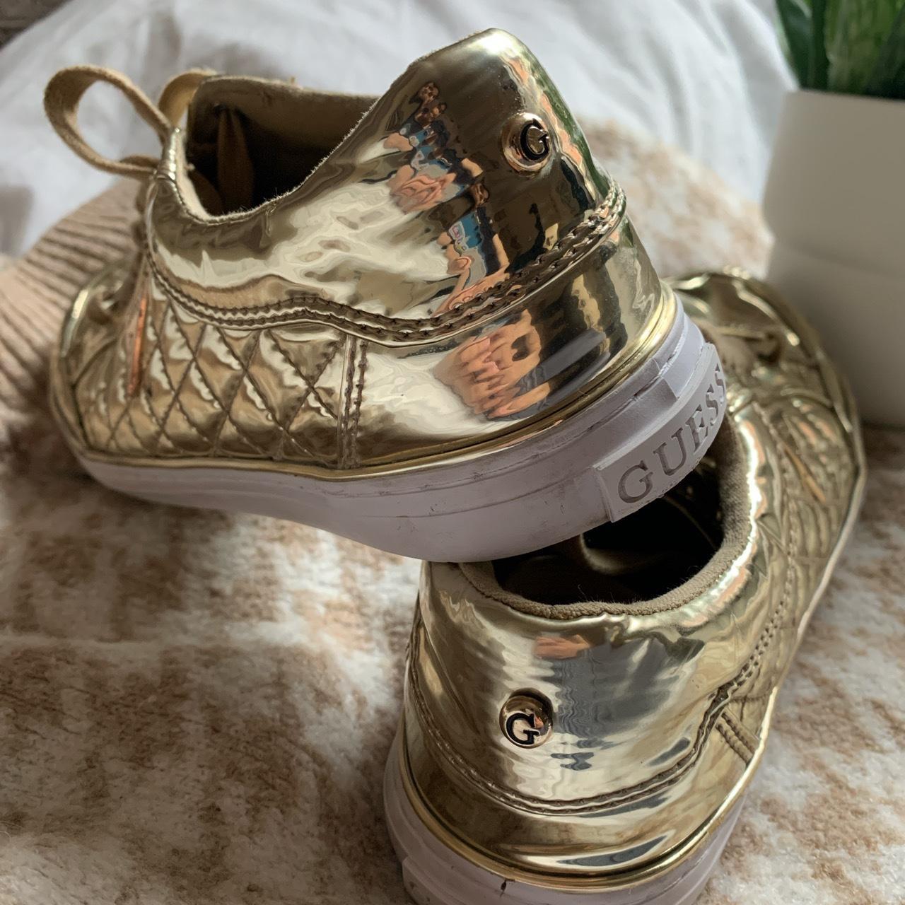 guess shoes white and gold
