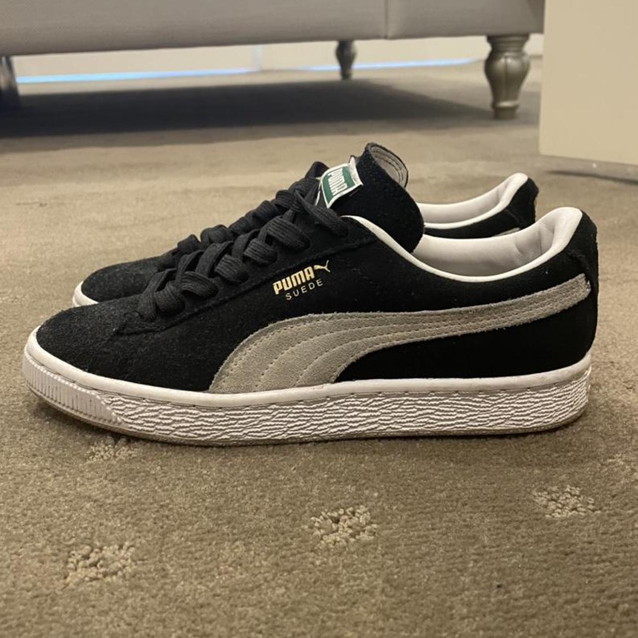 Puma suede beige and black sneakers Both are a US... - Depop