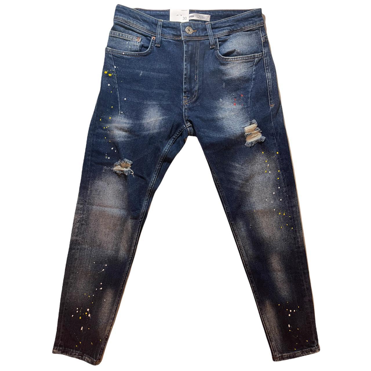 Slim Fit Distressed Paint Splatter Jeans • Brand... - Depop