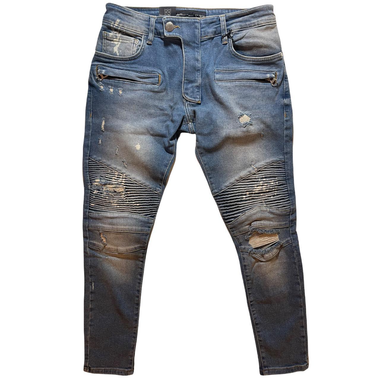 paint splatter biker jeans