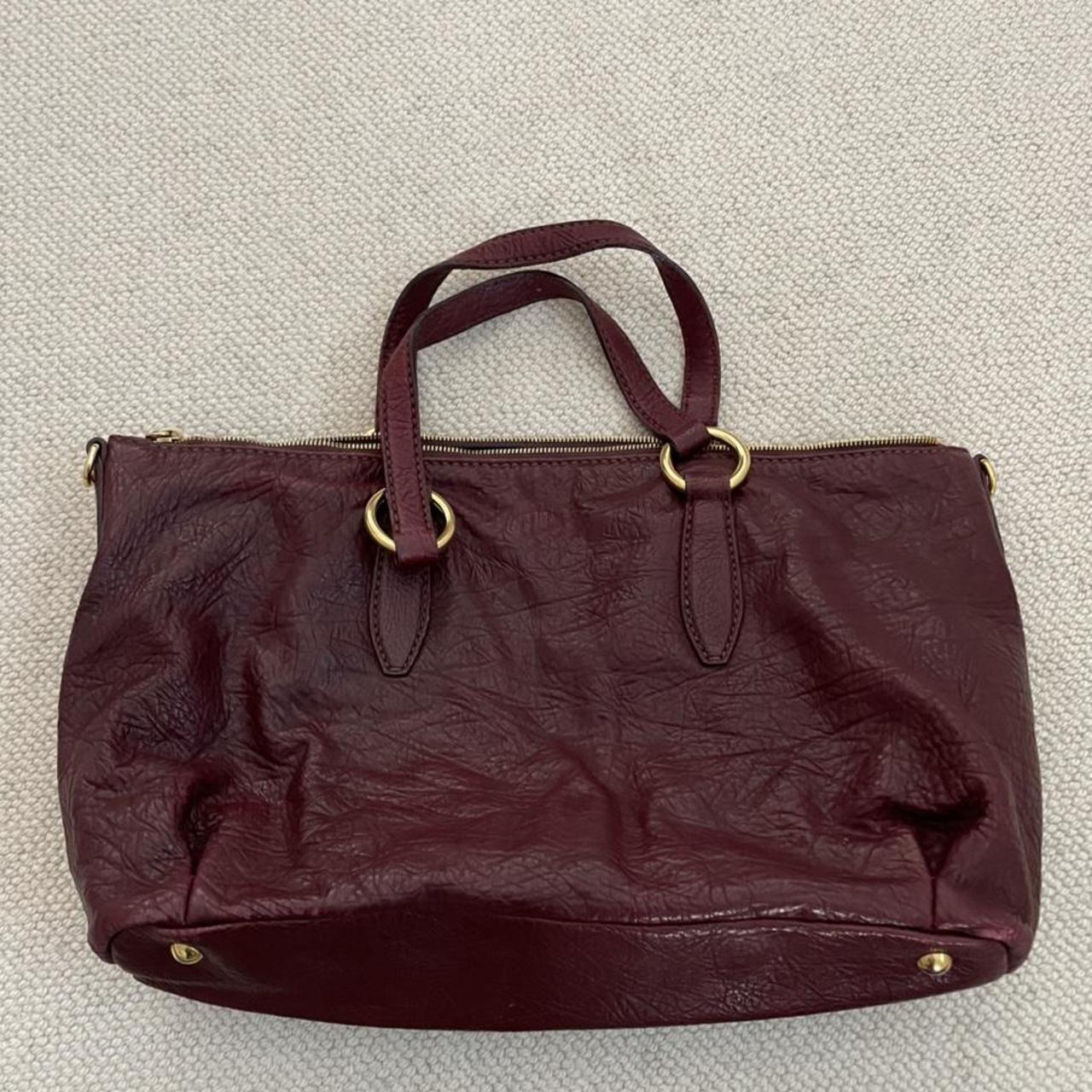MIU MIU burgundy leather bag. Worn but excellent... - Depop