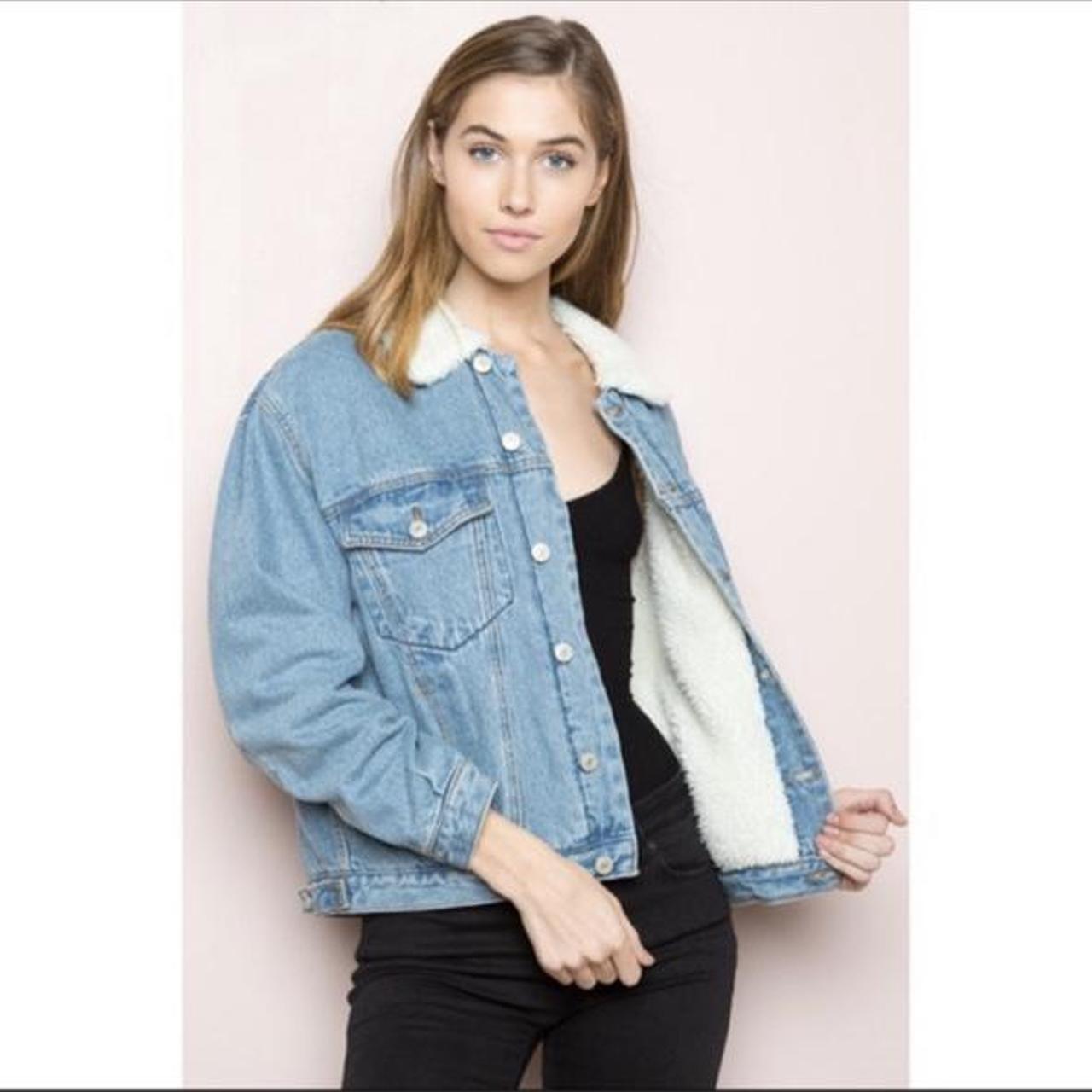 Brandy Melville Fur Denim Jacket denim jacket with... Depop
