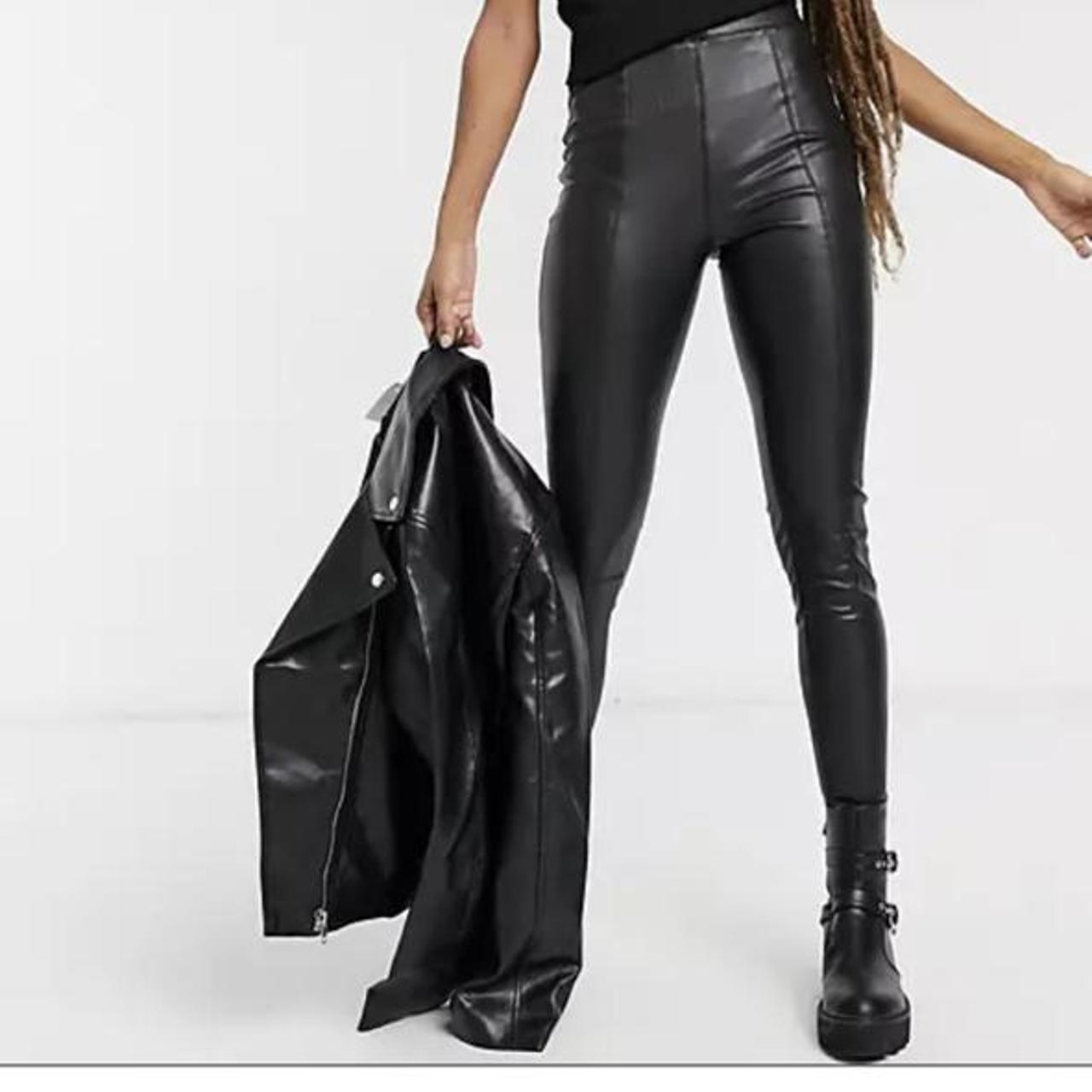 Black topshop-leather-leggings - Depop