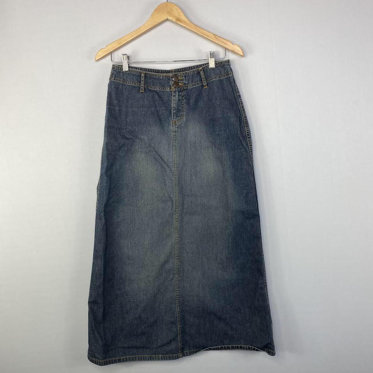 Vintage Y2K Grunge Denim Skirt. Full Length Denim... - Depop
