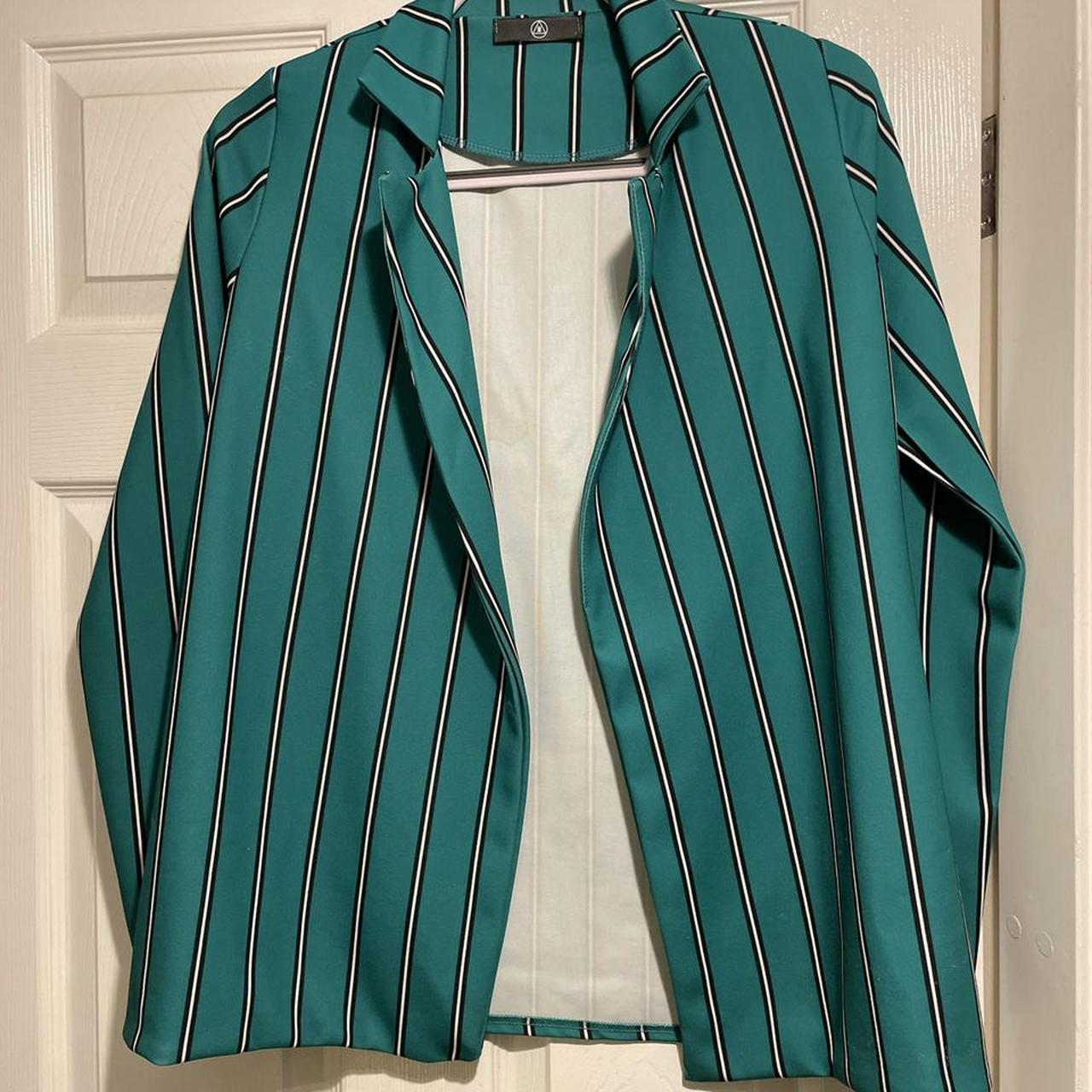 h&m green striped blazer
