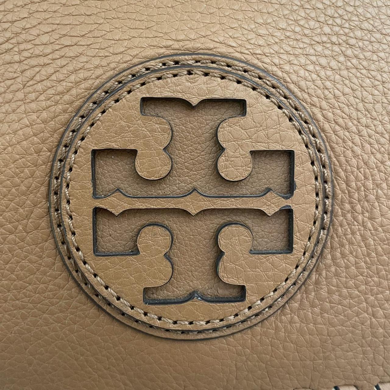 Tory Burch Leather Handbag • camel colour • gold... - Depop