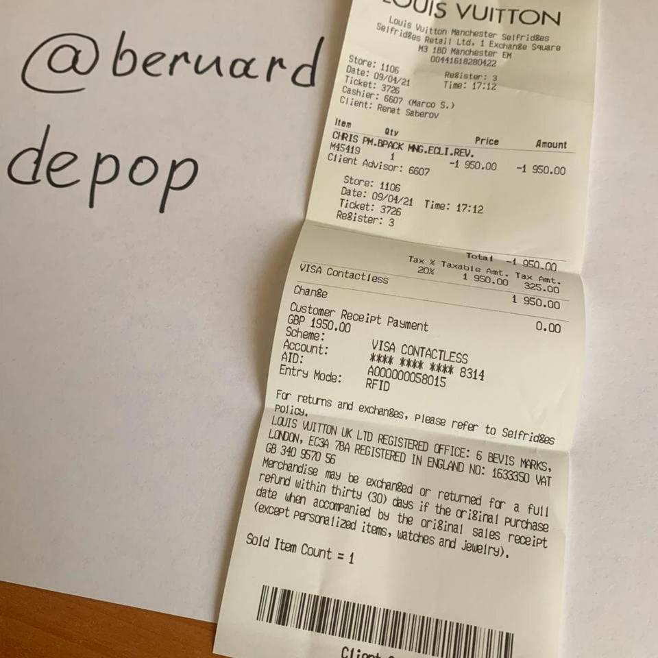 Louis Vuitton receipt for proof that it is real. - Depop