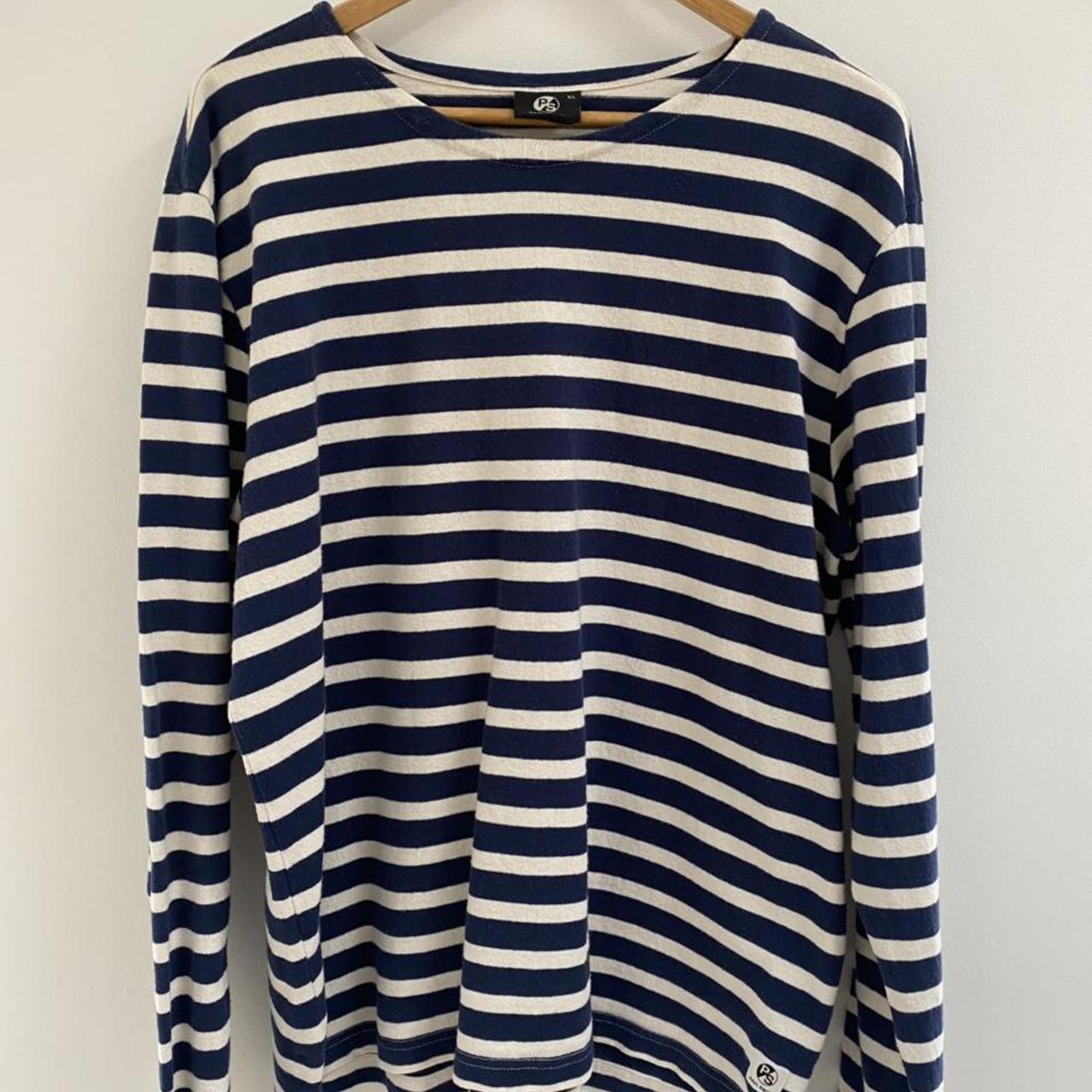 Paul Smith striped jumper with wide relaxed collar.... - Depop