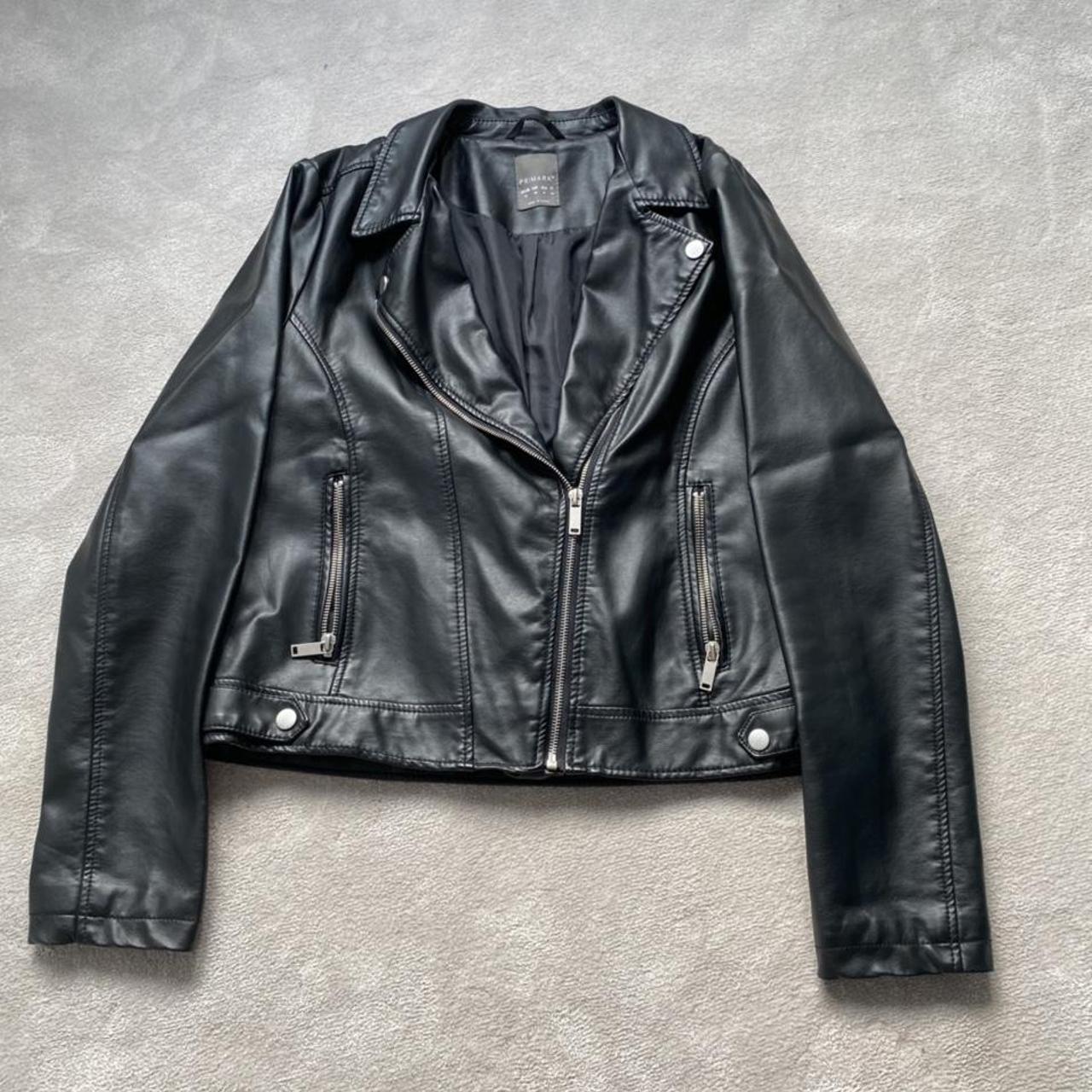 Black leather jacket Worn once, crisp... - Depop