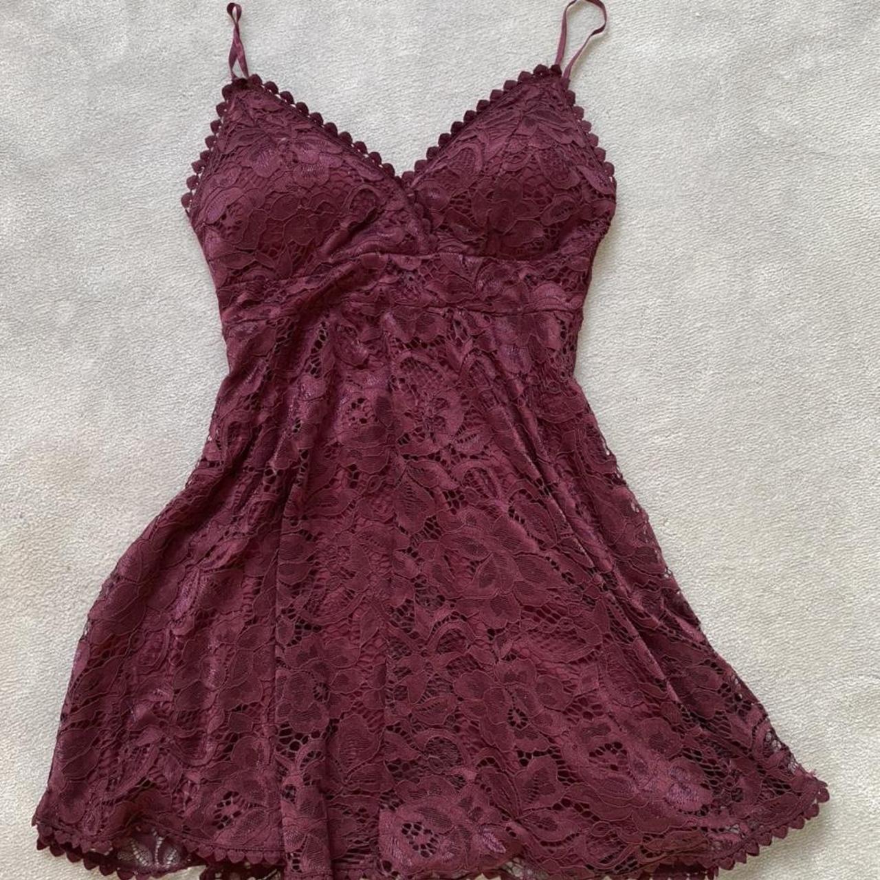 Burgundy Flowey Dress With Lace On Top Built In Depop