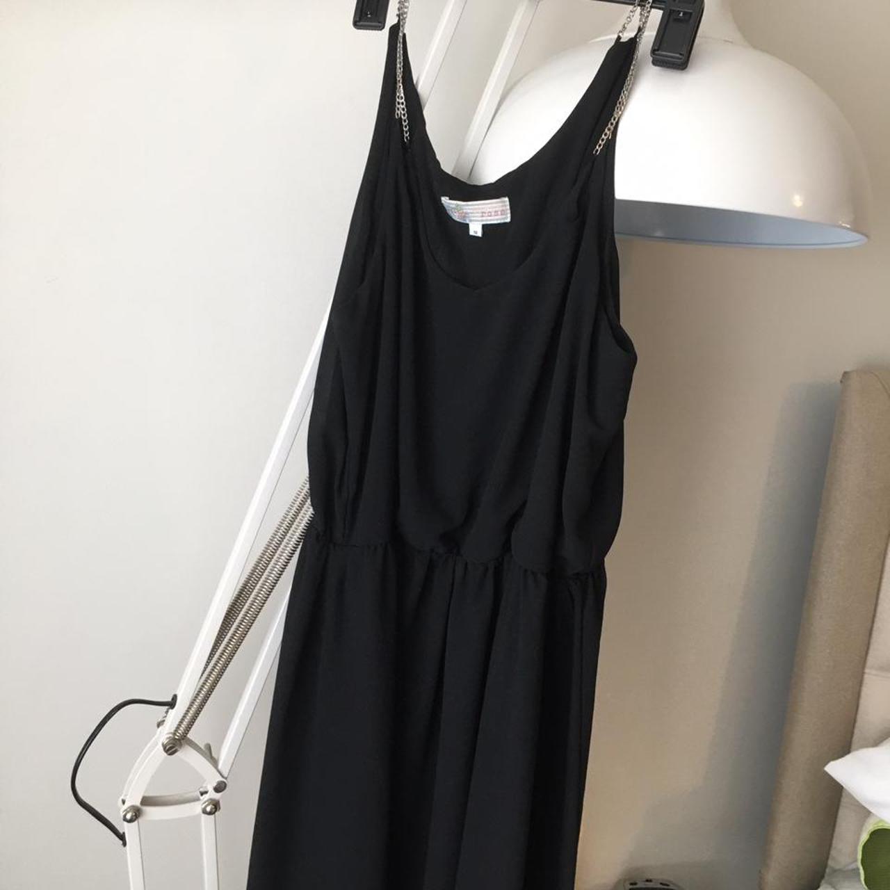 Black dress. Light weight with chain as straps. - Depop