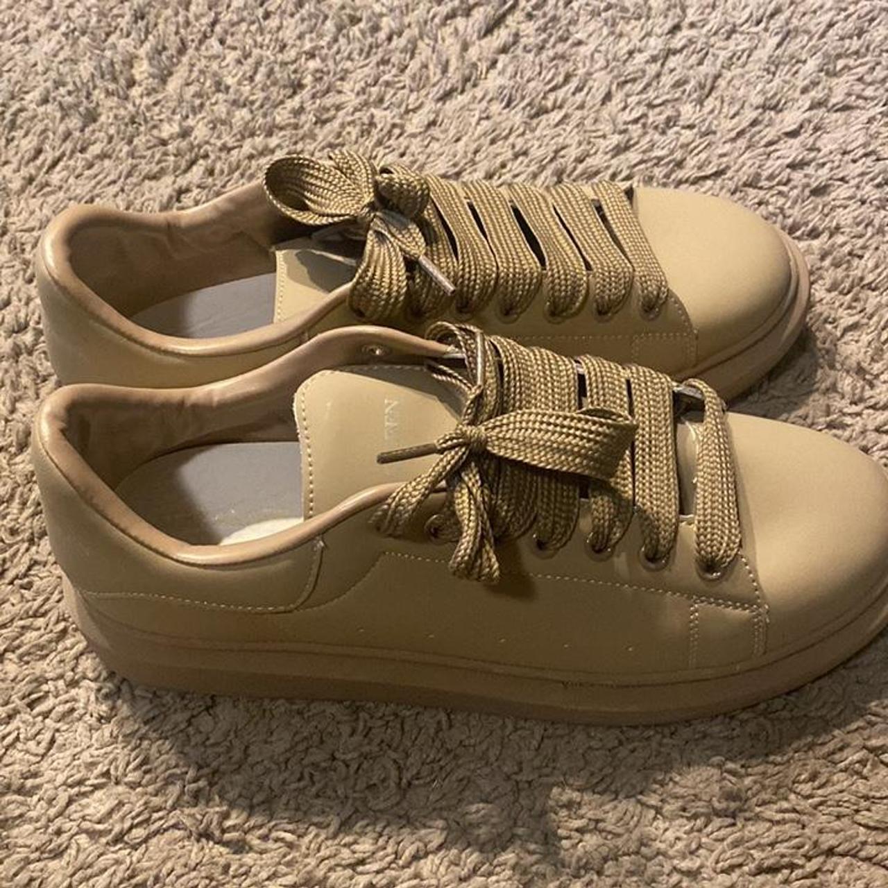 Tan colored Alexander Mcqueens, send offers, can fit... - Depop