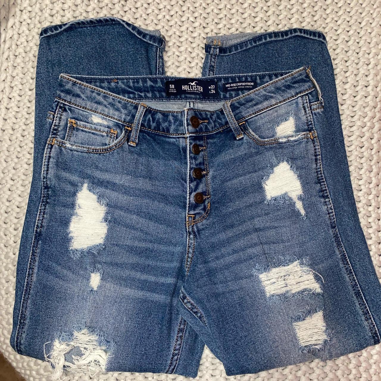 Hollister mid-rise cropped boyfriend jeans, vintage... - Depop