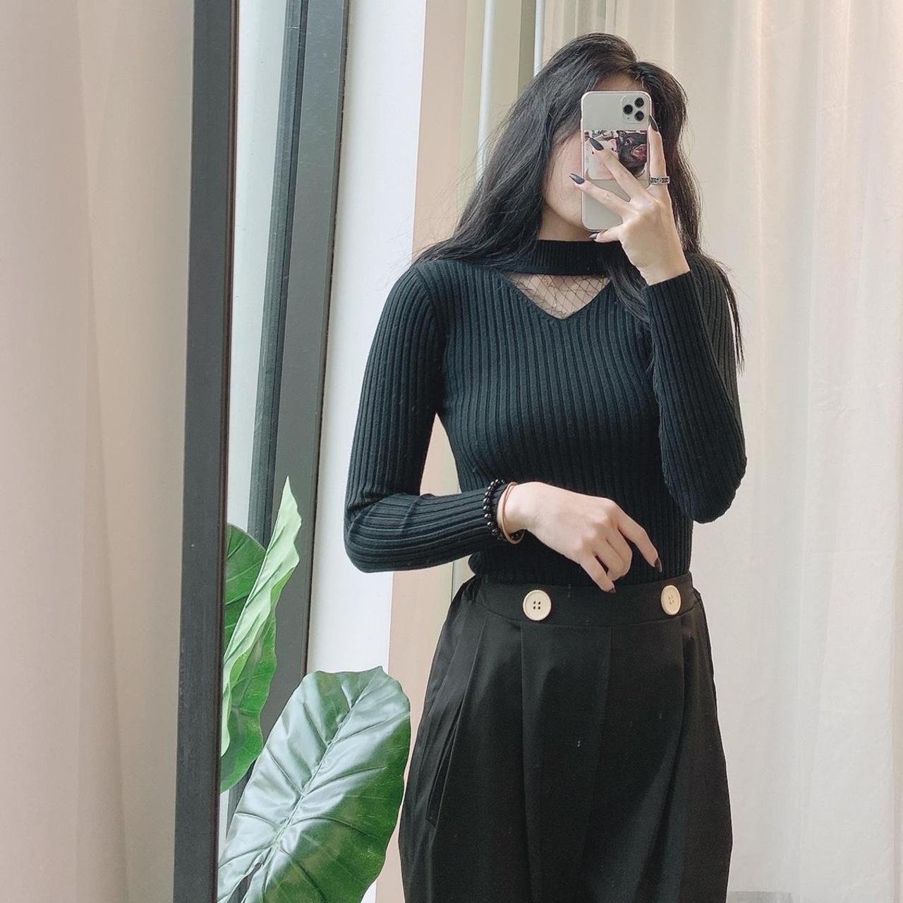 choker design black knit top Obsessed with the mesh... - Depop