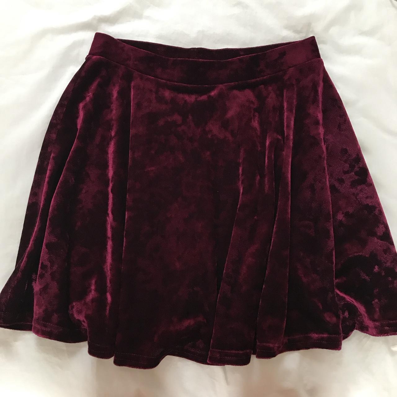 Dark red / burgundy mini skater velvet skirt ️ Size... - Depop