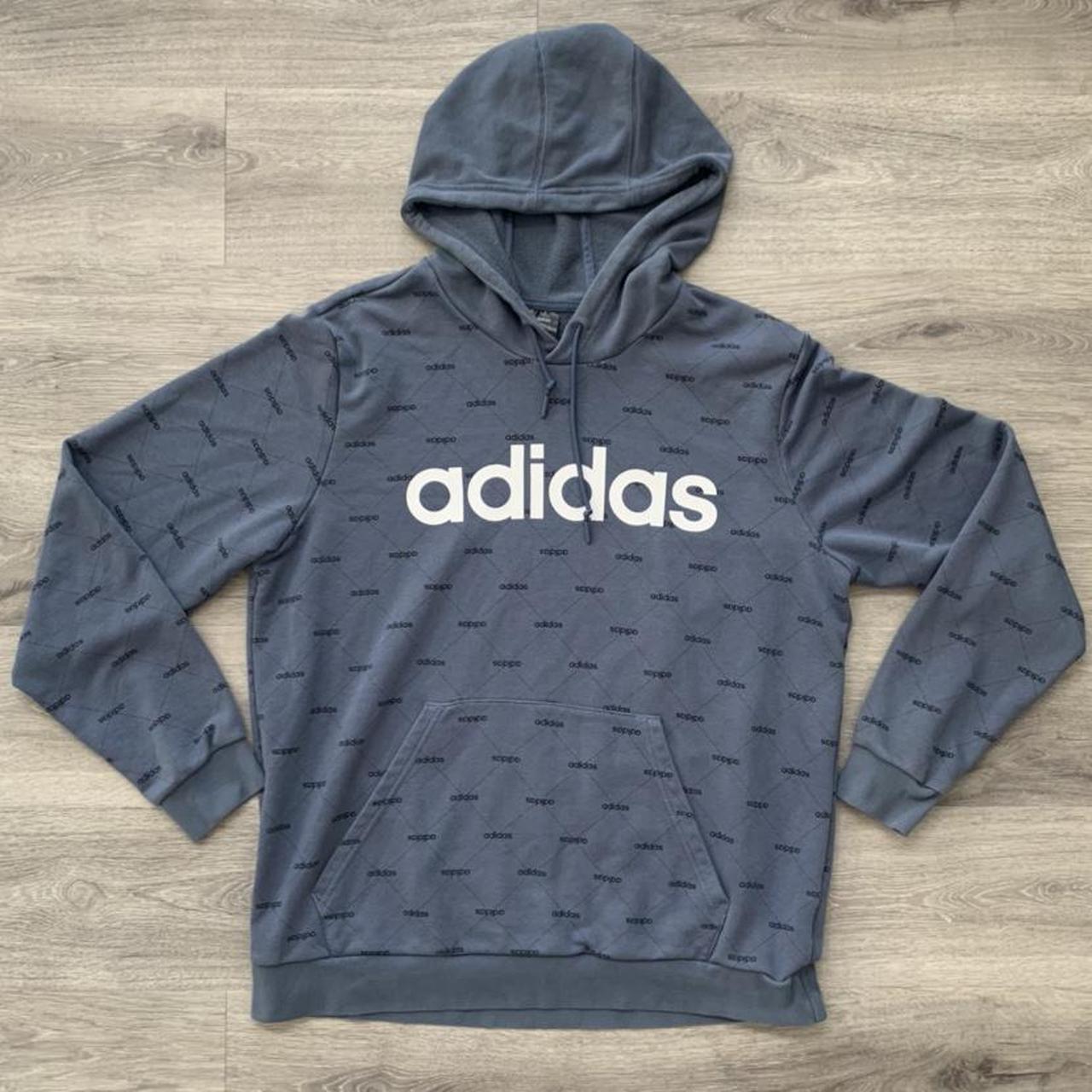 Adidas Men's Blue and White Hoodie